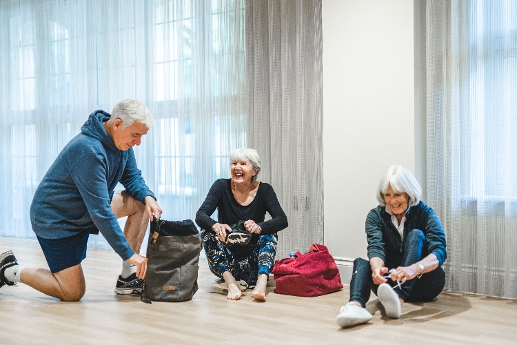 Group of seniors preparing for a workout
