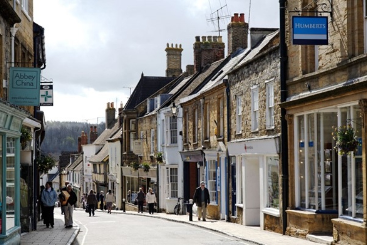 Parade of shops in Sherborne town centre